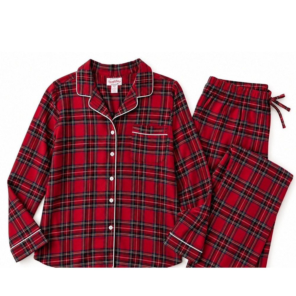 Lanz of Salzburg Red Tartan Plaid Pajama Set Women Large Button Front 2 Piece